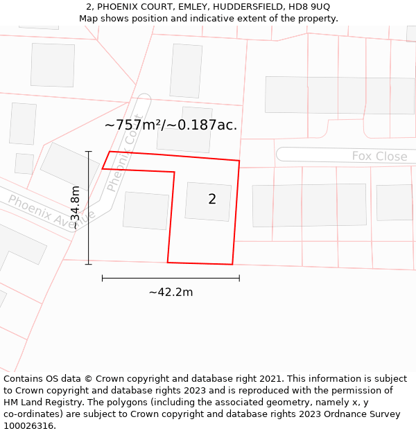 2, PHOENIX COURT, EMLEY, HUDDERSFIELD, HD8 9UQ: Plot and title map