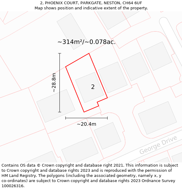 2, PHOENIX COURT, PARKGATE, NESTON, CH64 6UF: Plot and title map