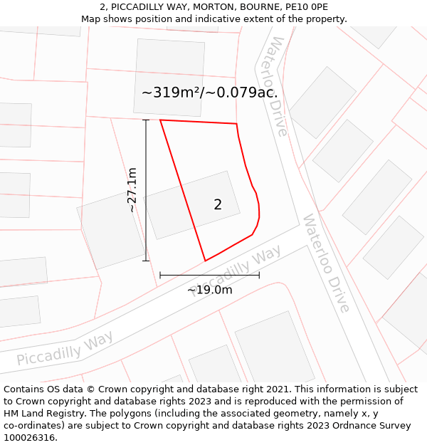2, PICCADILLY WAY, MORTON, BOURNE, PE10 0PE: Plot and title map