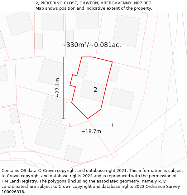 2, PICKERING CLOSE, GILWERN, ABERGAVENNY, NP7 0ED: Plot and title map