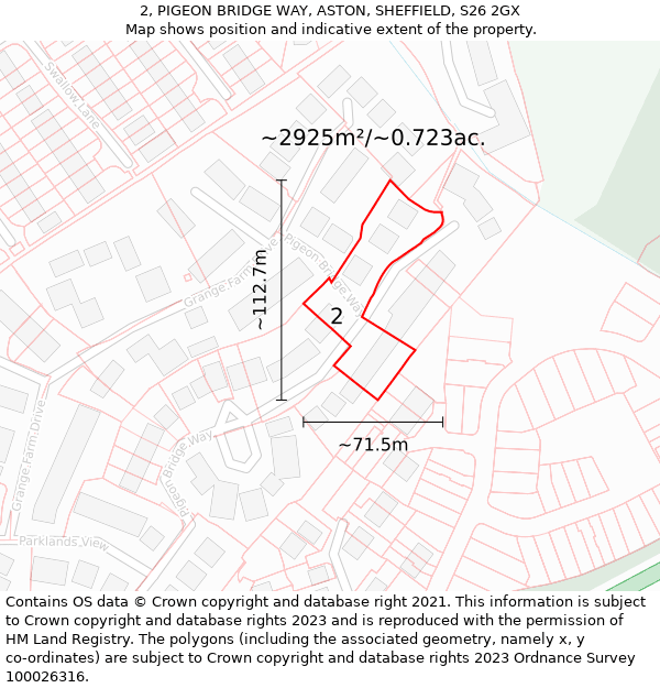 2, PIGEON BRIDGE WAY, ASTON, SHEFFIELD, S26 2GX: Plot and title map