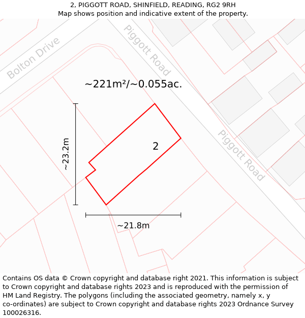 2, PIGGOTT ROAD, SHINFIELD, READING, RG2 9RH: Plot and title map