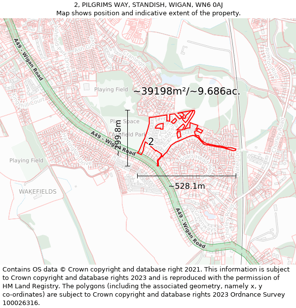 2, PILGRIMS WAY, STANDISH, WIGAN, WN6 0AJ: Plot and title map