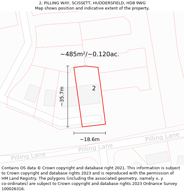 2, PILLING WAY, SCISSETT, HUDDERSFIELD, HD8 9WG: Plot and title map