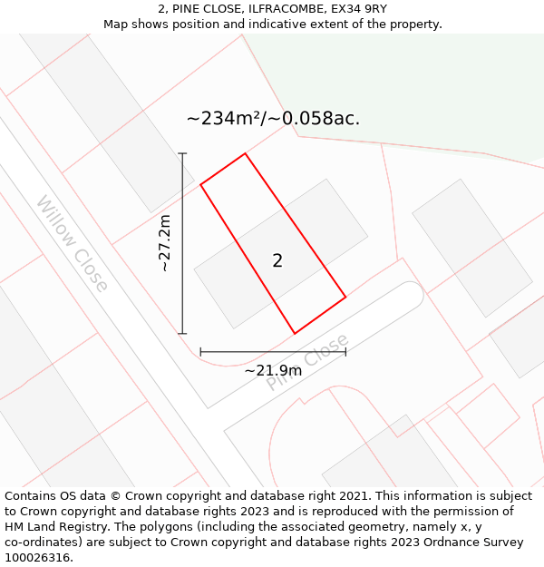 2, PINE CLOSE, ILFRACOMBE, EX34 9RY: Plot and title map