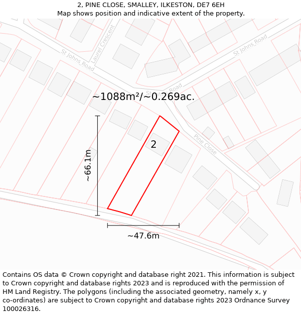 2, PINE CLOSE, SMALLEY, ILKESTON, DE7 6EH: Plot and title map