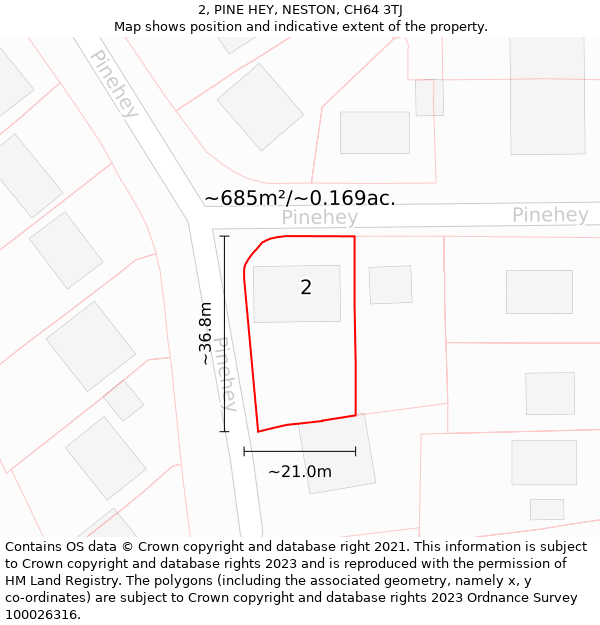 2, PINE HEY, NESTON, CH64 3TJ: Plot and title map