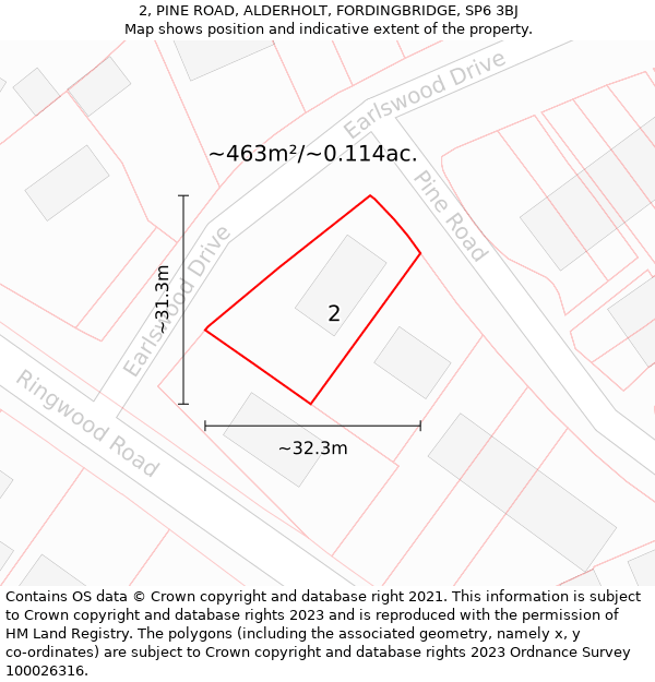 2, PINE ROAD, ALDERHOLT, FORDINGBRIDGE, SP6 3BJ: Plot and title map