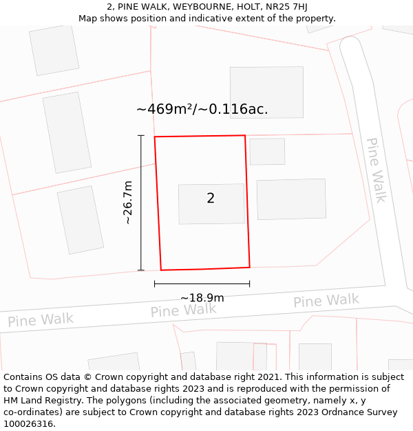 2, PINE WALK, WEYBOURNE, HOLT, NR25 7HJ: Plot and title map