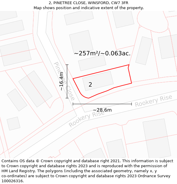 2, PINETREE CLOSE, WINSFORD, CW7 3FR: Plot and title map