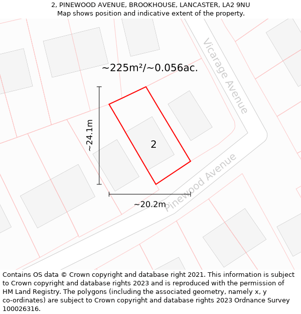 2, PINEWOOD AVENUE, BROOKHOUSE, LANCASTER, LA2 9NU: Plot and title map