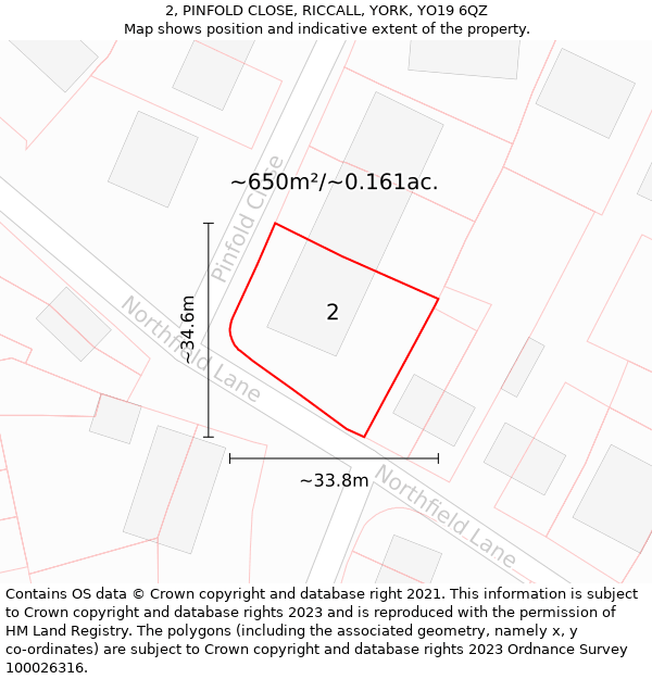 2, PINFOLD CLOSE, RICCALL, YORK, YO19 6QZ: Plot and title map