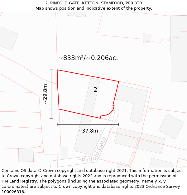 2, PINFOLD GATE, KETTON, STAMFORD, PE9 3TR: Plot and title map