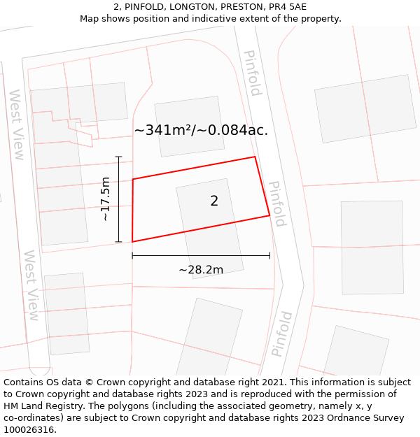 2, PINFOLD, LONGTON, PRESTON, PR4 5AE: Plot and title map