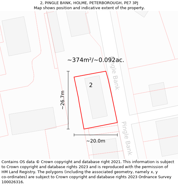 2, PINGLE BANK, HOLME, PETERBOROUGH, PE7 3PJ: Plot and title map