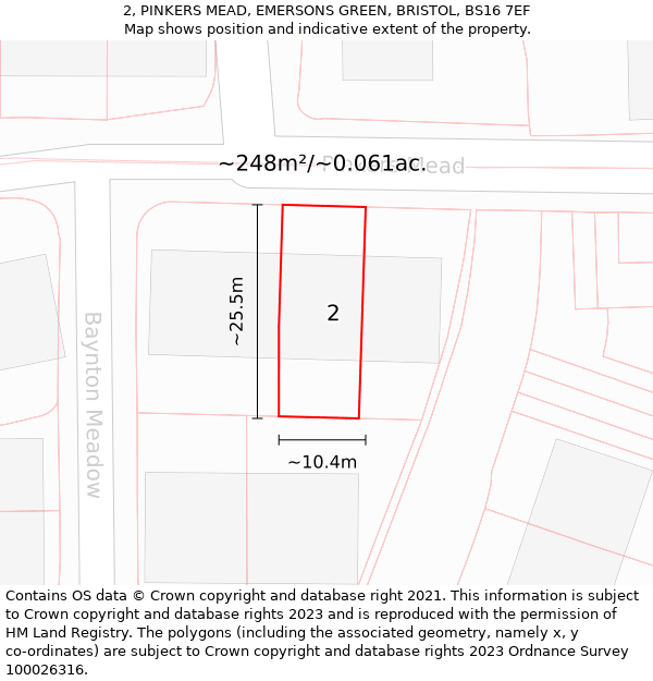 2, PINKERS MEAD, EMERSONS GREEN, BRISTOL, BS16 7EF: Plot and title map