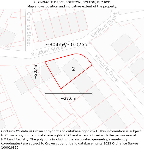 2, PINNACLE DRIVE, EGERTON, BOLTON, BL7 9XD: Plot and title map