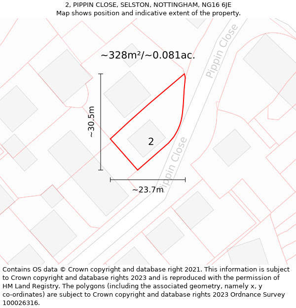 2, PIPPIN CLOSE, SELSTON, NOTTINGHAM, NG16 6JE: Plot and title map