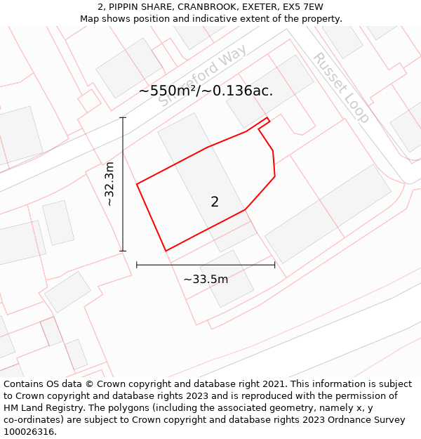 2, PIPPIN SHARE, CRANBROOK, EXETER, EX5 7EW: Plot and title map