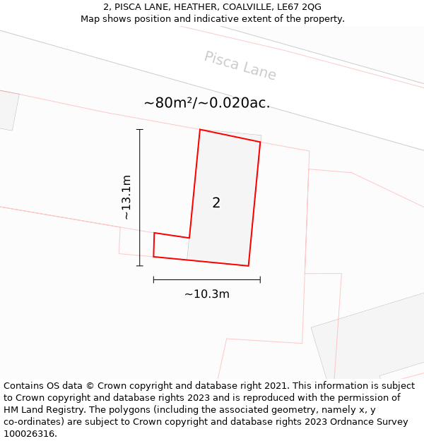 2, PISCA LANE, HEATHER, COALVILLE, LE67 2QG: Plot and title map