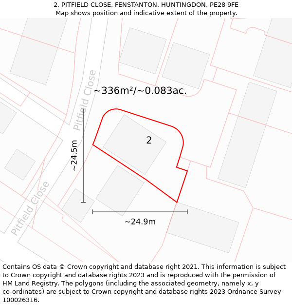 2, PITFIELD CLOSE, FENSTANTON, HUNTINGDON, PE28 9FE: Plot and title map