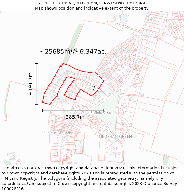2, PITFIELD DRIVE, MEOPHAM, GRAVESEND, DA13 0AY: Plot and title map