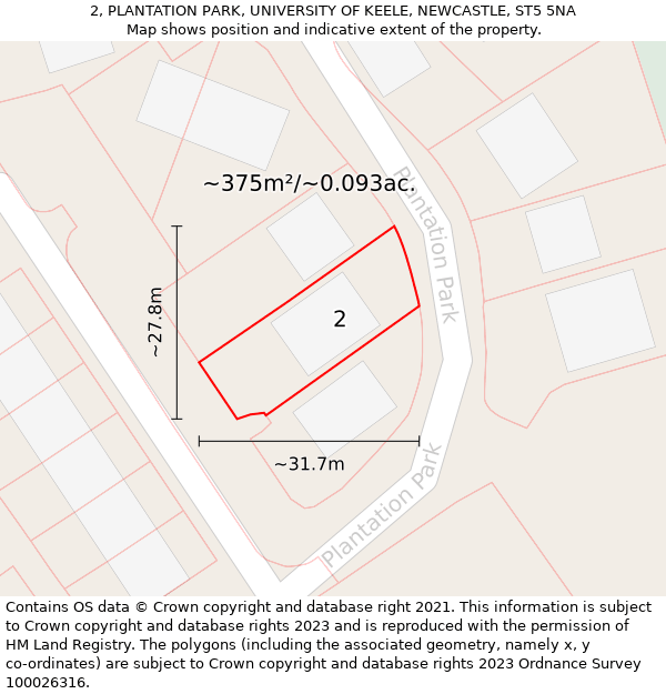 2, PLANTATION PARK, UNIVERSITY OF KEELE, NEWCASTLE, ST5 5NA: Plot and title map