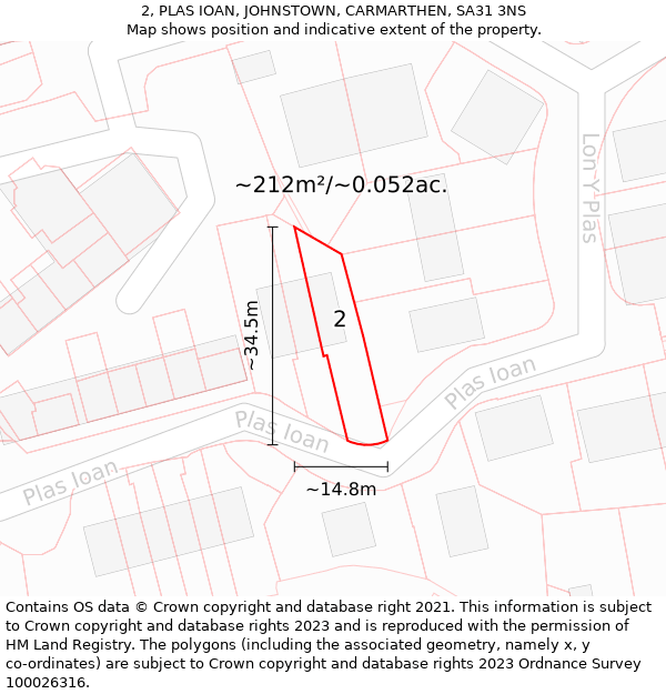 2, PLAS IOAN, JOHNSTOWN, CARMARTHEN, SA31 3NS: Plot and title map