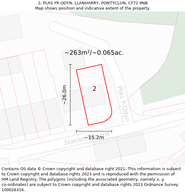 2, PLAS YR ODYN, LLANHARRY, PONTYCLUN, CF72 9NB: Plot and title map