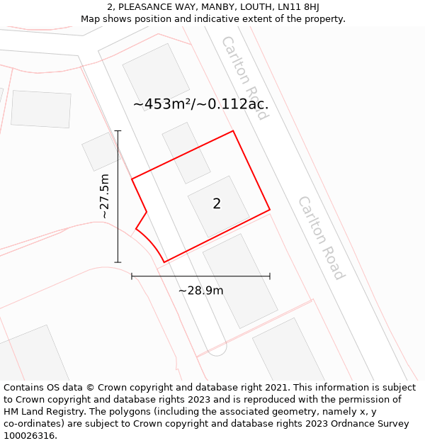 2, PLEASANCE WAY, MANBY, LOUTH, LN11 8HJ: Plot and title map