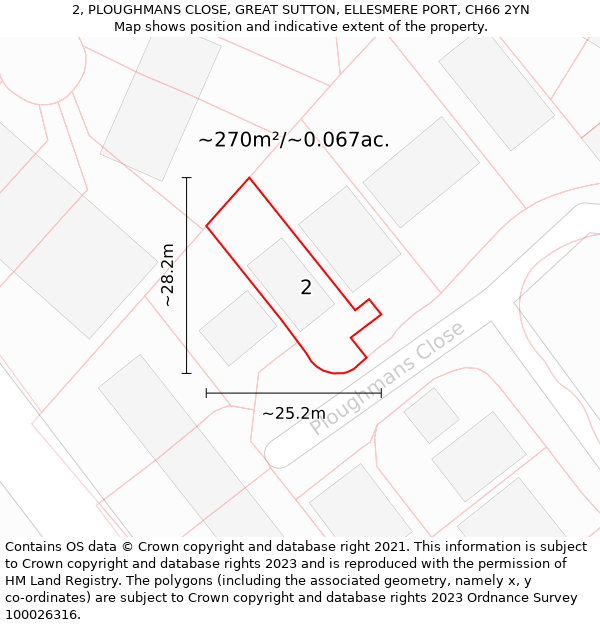 2, PLOUGHMANS CLOSE, GREAT SUTTON, ELLESMERE PORT, CH66 2YN: Plot and title map