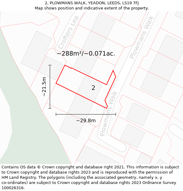 2, PLOWMANS WALK, YEADON, LEEDS, LS19 7FJ: Plot and title map