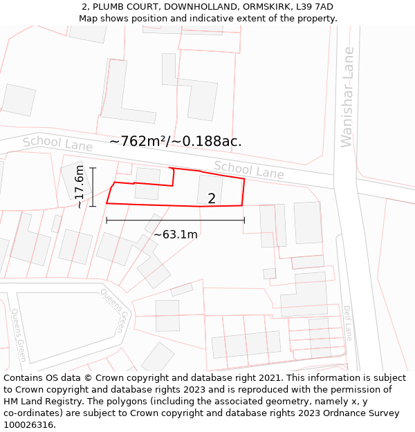 2, PLUMB COURT, DOWNHOLLAND, ORMSKIRK, L39 7AD: Plot and title map