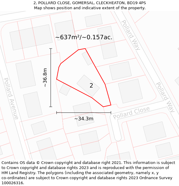 2, POLLARD CLOSE, GOMERSAL, CLECKHEATON, BD19 4PS: Plot and title map