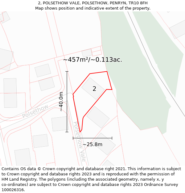 2, POLSETHOW VALE, POLSETHOW, PENRYN, TR10 8FH: Plot and title map