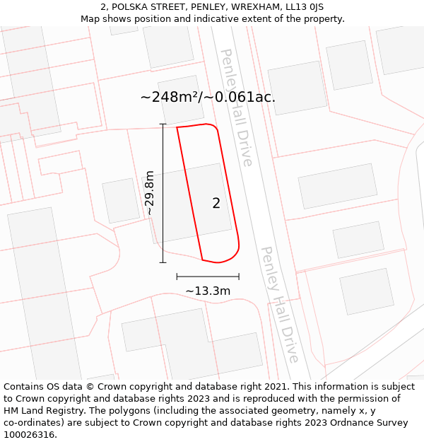 2, POLSKA STREET, PENLEY, WREXHAM, LL13 0JS: Plot and title map