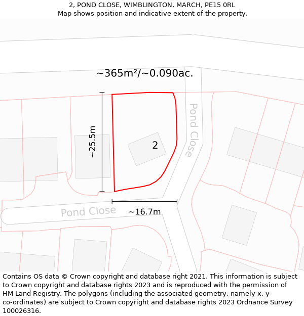 2, POND CLOSE, WIMBLINGTON, MARCH, PE15 0RL: Plot and title map