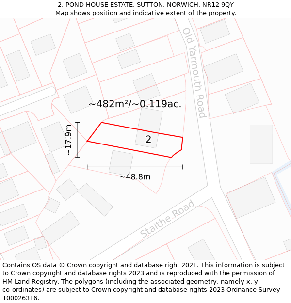 2, POND HOUSE ESTATE, SUTTON, NORWICH, NR12 9QY: Plot and title map