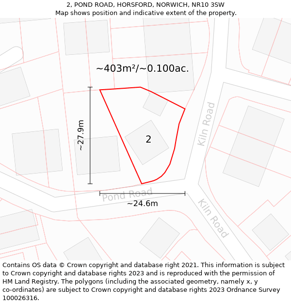 2, POND ROAD, HORSFORD, NORWICH, NR10 3SW: Plot and title map