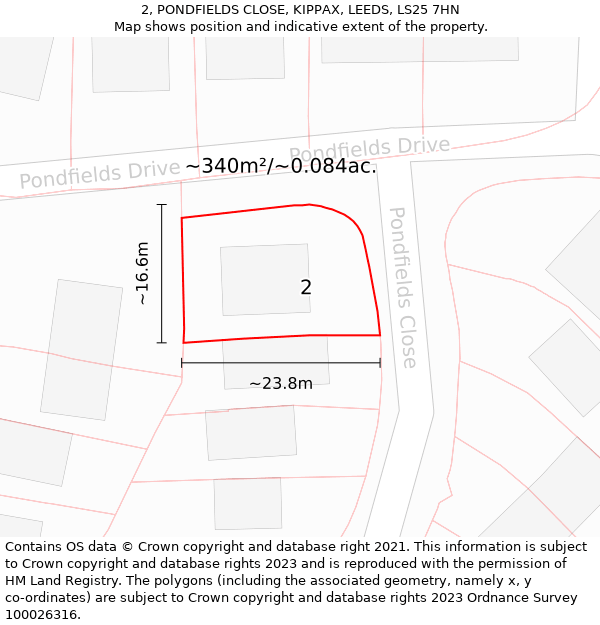 2, PONDFIELDS CLOSE, KIPPAX, LEEDS, LS25 7HN: Plot and title map