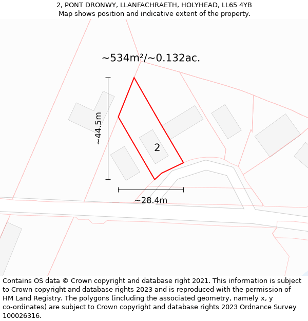 2, PONT DRONWY, LLANFACHRAETH, HOLYHEAD, LL65 4YB: Plot and title map