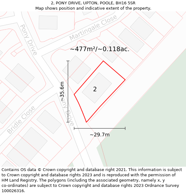 2, PONY DRIVE, UPTON, POOLE, BH16 5SR: Plot and title map