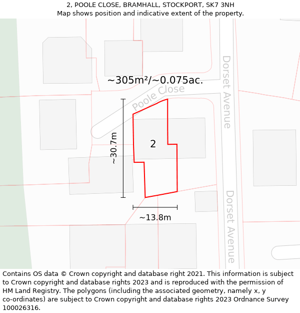 2, POOLE CLOSE, BRAMHALL, STOCKPORT, SK7 3NH: Plot and title map