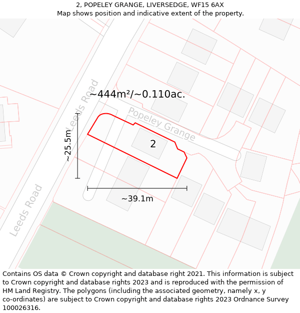 2, POPELEY GRANGE, LIVERSEDGE, WF15 6AX: Plot and title map