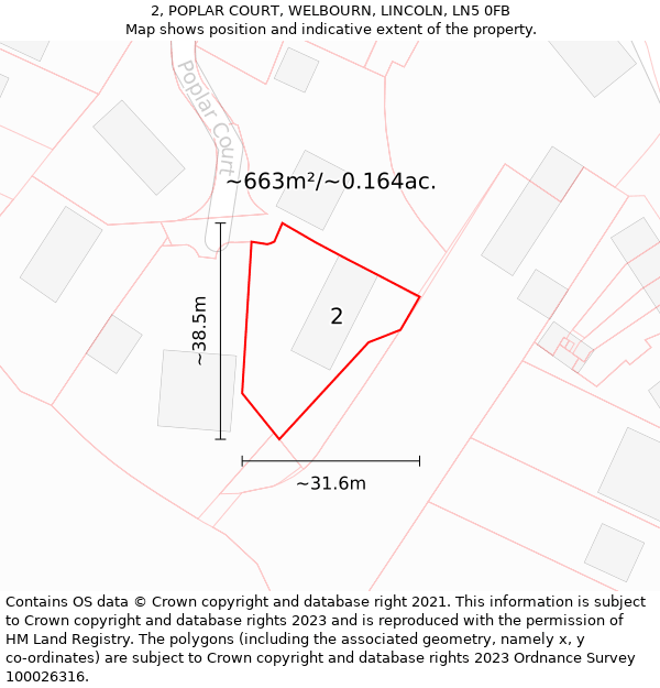 2, POPLAR COURT, WELBOURN, LINCOLN, LN5 0FB: Plot and title map