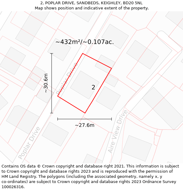 2, POPLAR DRIVE, SANDBEDS, KEIGHLEY, BD20 5NL: Plot and title map