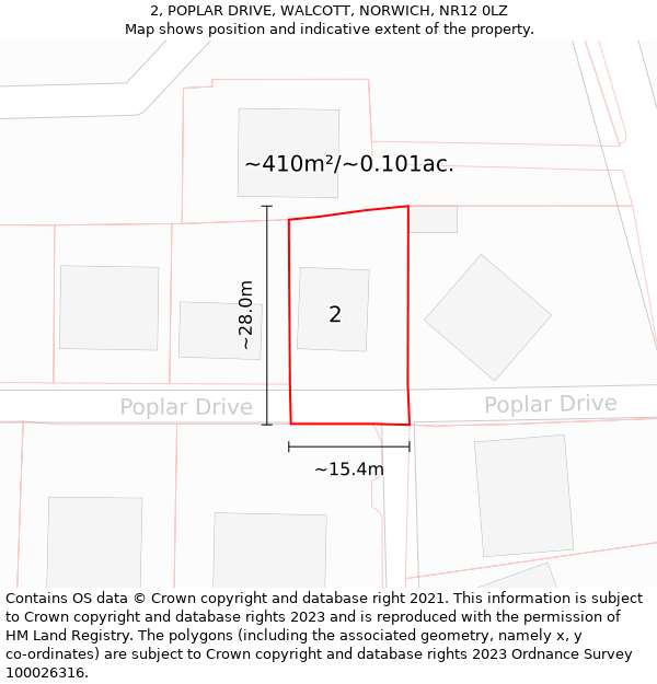 2, POPLAR DRIVE, WALCOTT, NORWICH, NR12 0LZ: Plot and title map