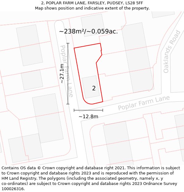 2, POPLAR FARM LANE, FARSLEY, PUDSEY, LS28 5FF: Plot and title map