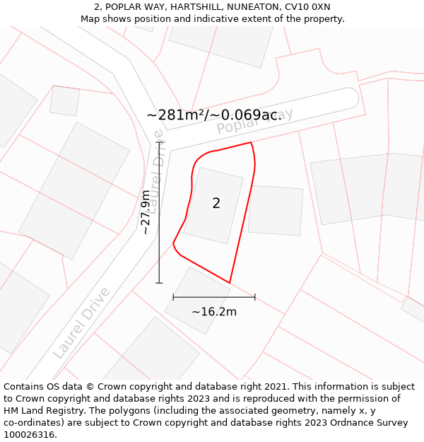 2, POPLAR WAY, HARTSHILL, NUNEATON, CV10 0XN: Plot and title map