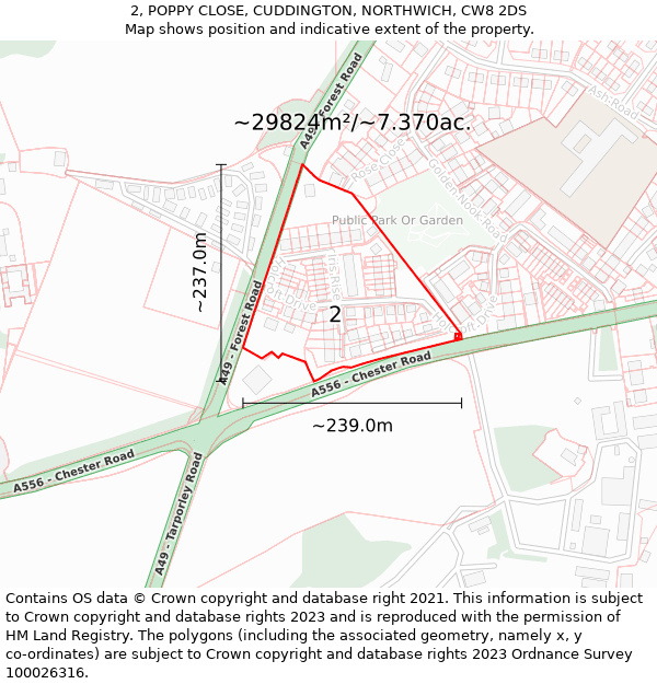 2, POPPY CLOSE, CUDDINGTON, NORTHWICH, CW8 2DS: Plot and title map